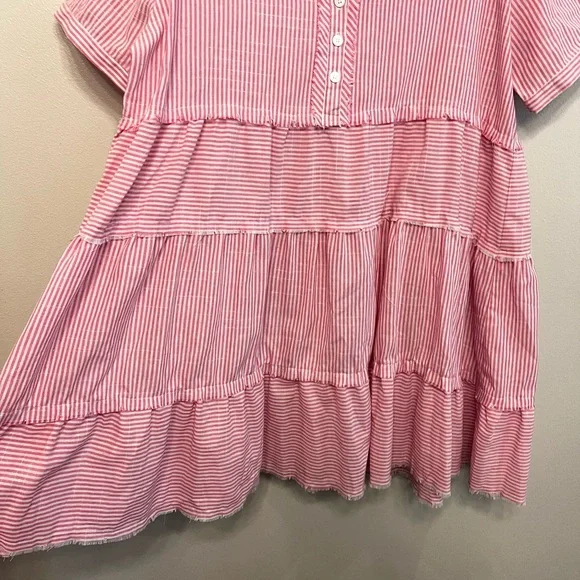 Umgee Pink and White Striped Tiered Dress - Picture 2 of 5